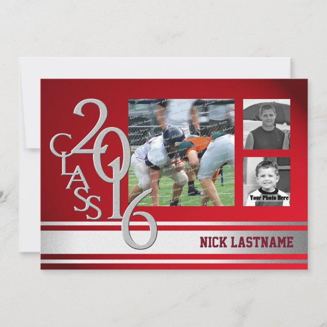Varsity Stripe Graduate Tri Photo 2016 Röd Inbjudningar (Framsida)