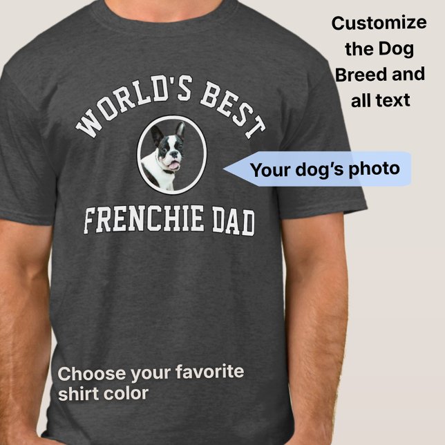 Varsity Style World's Best Dog Dad Custom Photo T Shirt (The best varsity t-shirt for the world's best dog dad. Customize the dog breed and photo.)