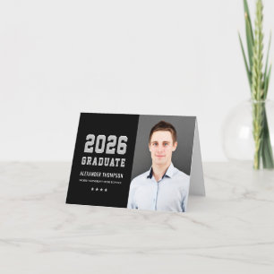 Varsity svart silver examensfoto 2026 tack kort