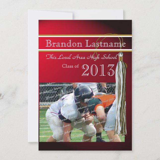 Varsity Tassel Studenten Red Guld Inbjudningar (Framsida)