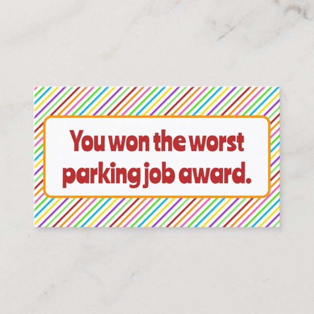 Värst parking Job Award. (Framsida)