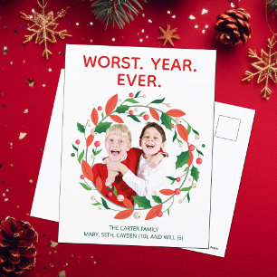 Värsta året, aldrig funny, dålig jul helg vykort