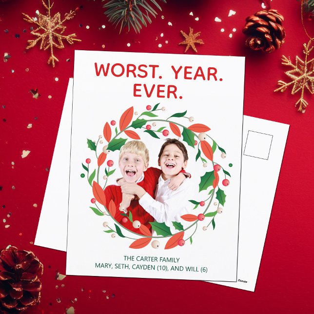 Värsta året, aldrig funny, dålig jul helg vykort (Skapare uppladdad)