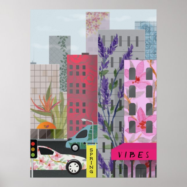Vårstadsvibbar | Akvarellblommig urban konst Poster (Framsidan)