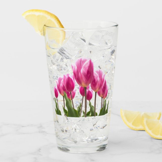 Vårstils köksdekor Rosa Tulpan Drickglas Glaskopp (Framsida Ice)