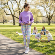 Vårstils Rutig Lavendel Turkos och Rosa Leggings