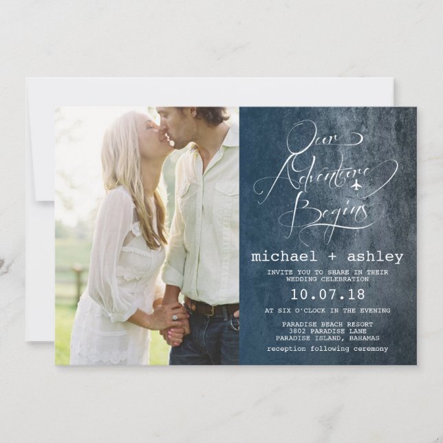 Vårt äventyr börjar att gifta sig inbjudan med (Framsida)