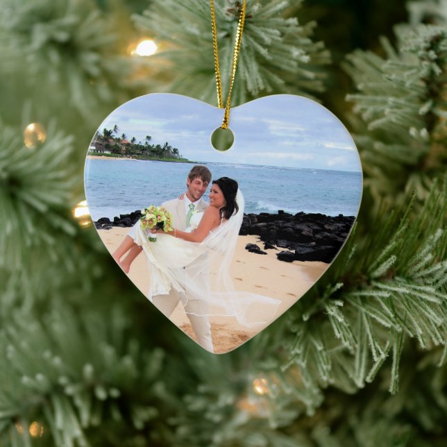 Vårt Bröllop Rosa Damask Swirls Photo Ornament (Träd)