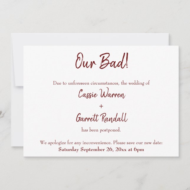 Vårt dåliga Burgundy sköt upp tillkännagivandet fr Inbjudningar (Framsida)