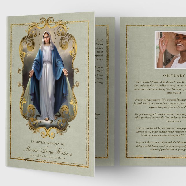 Vårt Dam av Grace-begravningsprogram Kort (catholic, religious, celebration of life, in loving memory of, funeral programs, obituary)