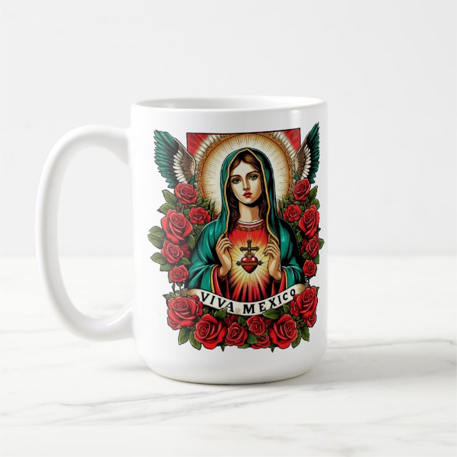 Vårt Dam Guadalupe Mor Mary Viva Mexico art Kaffemugg (Vänster)