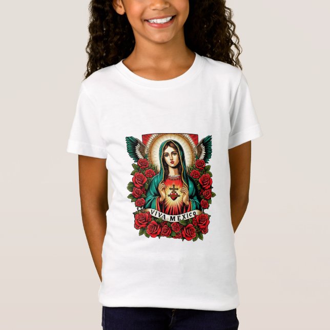 Vårt Dam Guadalupe Mor Mary Viva Mexico art T Shirt (Framsida)