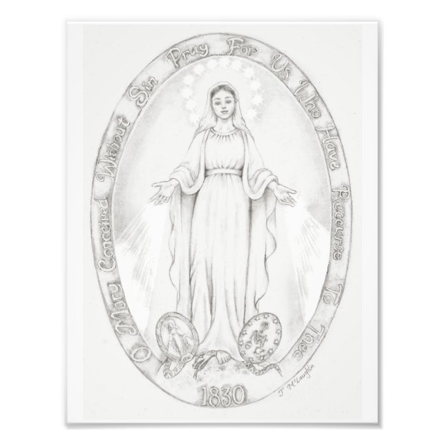 "Vårt Dam i den Miraculous Medal" Devotional Art Fototryck (Framsidan)