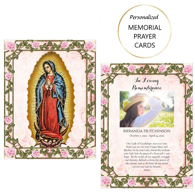 Vårt Dam på Guadalupe Funeral Prayer Card Placeringskort (Skapare uppladdad)