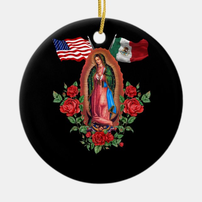 Vårt Dam Virgen De Guadalupe Mexikanska Flagga Julgransprydnad Keramik (Framsidan)