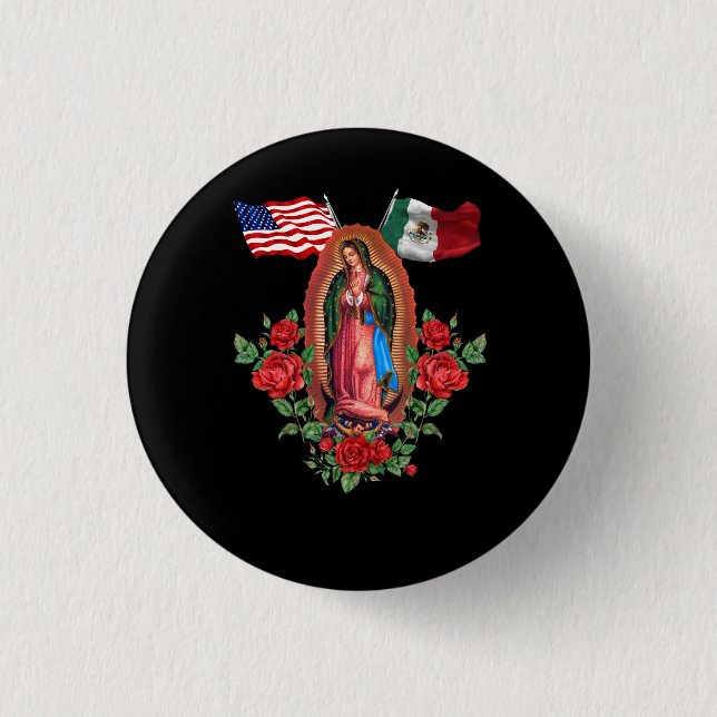 Vårt Dam Virgen De Guadalupe Mexikanska Flagga Knapp (Framsida)