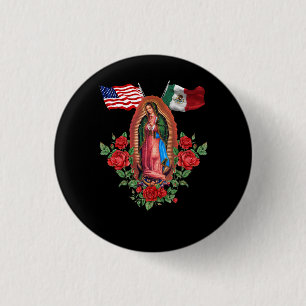Vårt Dam Virgen De Guadalupe Mexikanska Flagga Knapp