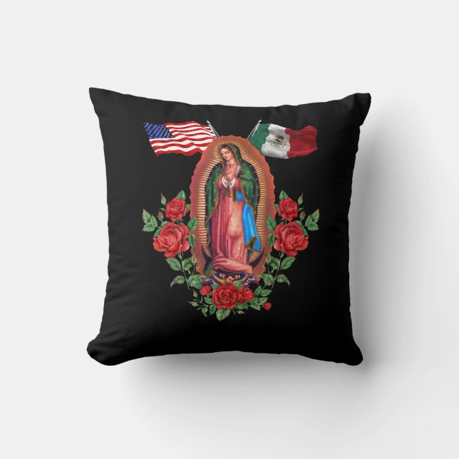 Vårt Dam Virgen De Guadalupe Mexikanska Flagga Kudde (Framsida)