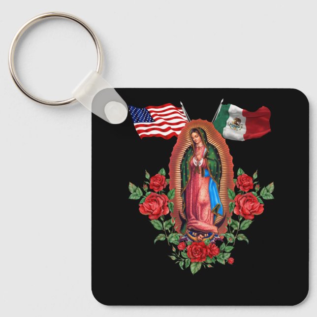 Vårt Dam Virgen De Guadalupe Mexikanska Flagga Nyckelring (Framsida)