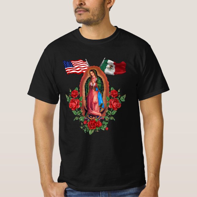 Vårt Dam Virgen De Guadalupe Mexikanska Flagga T Shirt (Framsida)