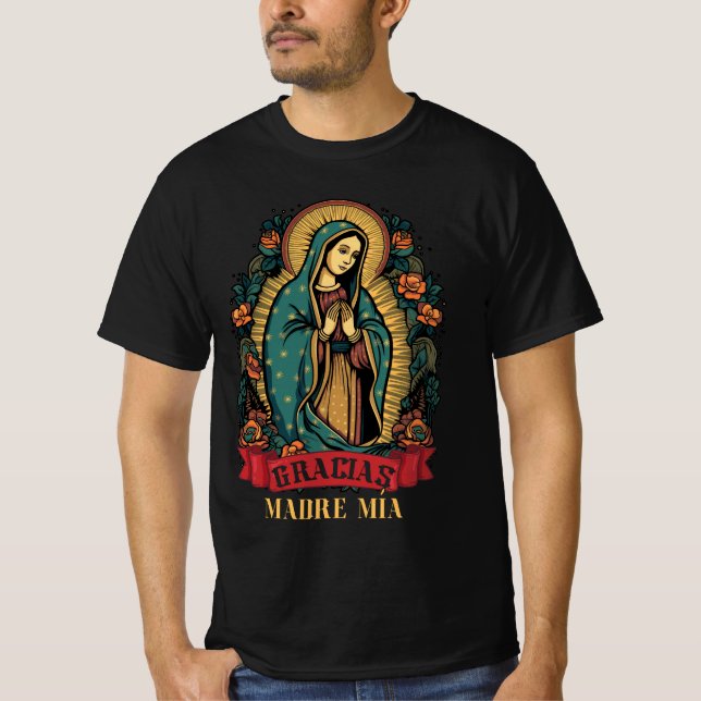 Vårt Dam Virgen De Guadalupe Virgin Mary Gracias M T Shirt (Framsida)