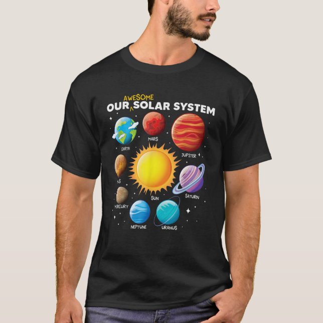 Vårt fantastiska solsystem planeter rymden pojkar  t shirt (Framsida)