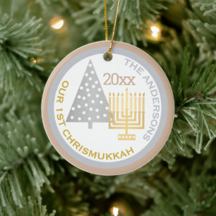 Vårt första Chrismukah Träd Menorah Keepsaké-f Julgransprydnad Keramik