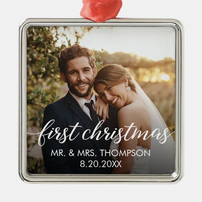 Vårt första fotfoto, MARRIED Anpassningsbar, jul Julgransprydnad Metall (Framsidan)