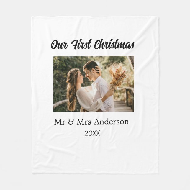 Vårt första foto av julparet namn, Mr & Mrs mod Fleecefilt (Framsidan)