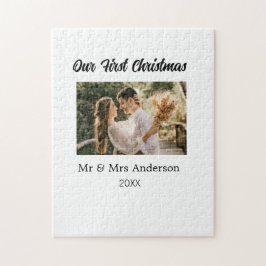 Vårt första foto av julparet namn, Mr & Mrs mod Pussel