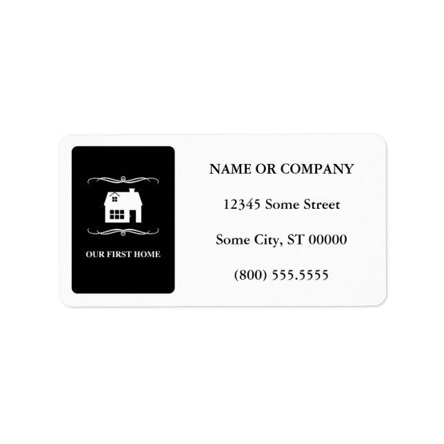 Vårt första hem (modet svart och vitt) adressetikett (Framsidan)