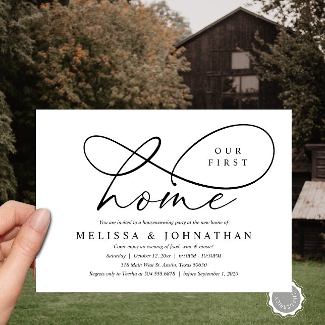 Vårt Första Hem, Mysig Inflyttningsfest Inbjudningar (Our First Home, Cozy Lovely Housewarming Party Invitation Card, PDF, Lovely Cozy Black White)
