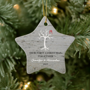 Vårt första jul tillsammans kärlek fåglar träd julgransprydnad keramik