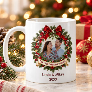 Vårt Första Jul Tillsammans Par Foto Kaffemugg