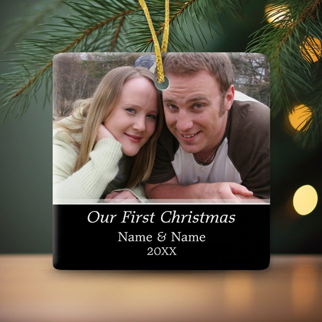 Vårt första julfoto - enkelsidigt julgransprydnad keramik (Personalized Photo Ornament - Christmas Keepsake)