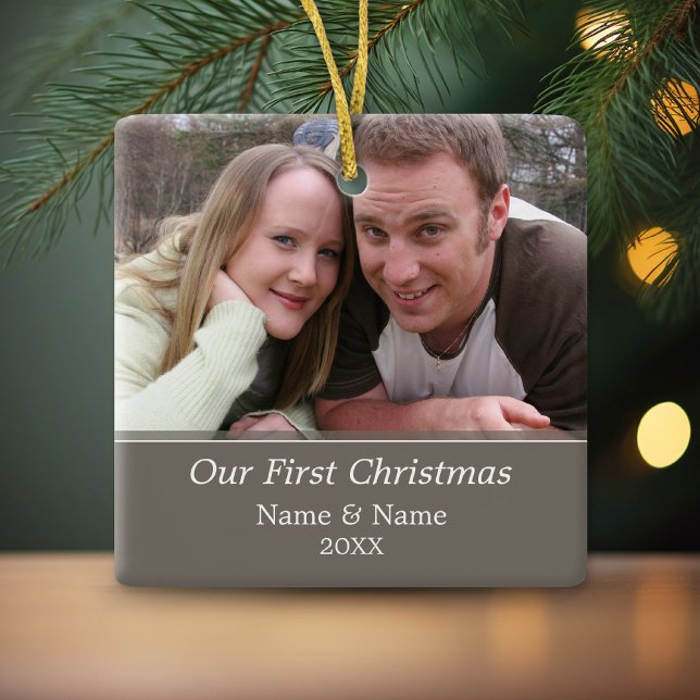 Vårt första julfoto - enkelsidigt julgransprydnad keramik (Personalized Photo Ornament - Christmas Keepsake)