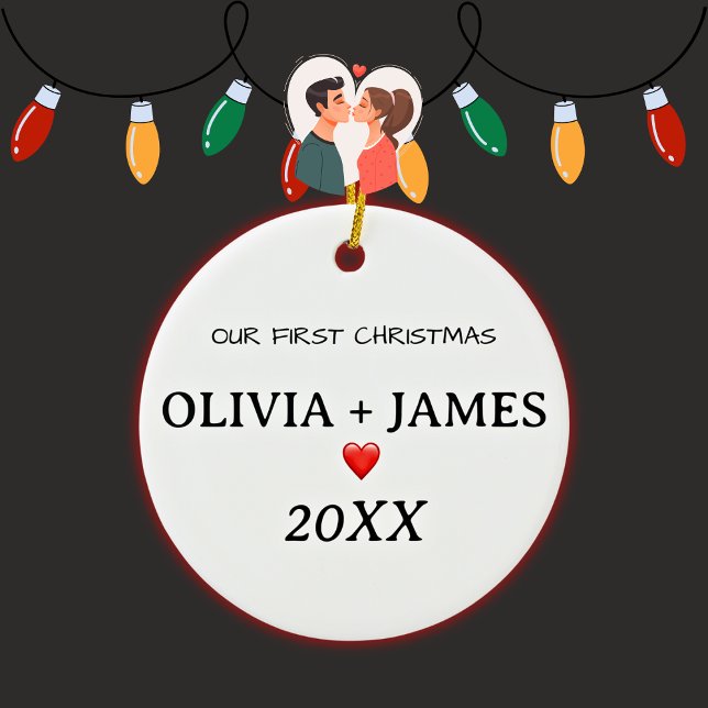 Vårt första julpar hjärta julgransprydnad keramik (Skapare uppladdad)