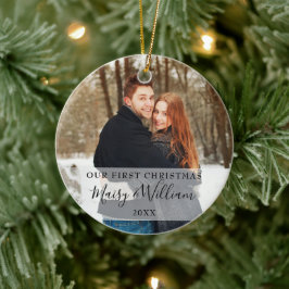 Vårt första julpar Namn och foton Julgransprydnad Keramik