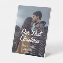 Vårt första julparfoto namn vit grå