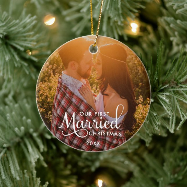 VÅRT FÖRSTA MARRIERADE CHRISTMAS-FOTO JULGRANSPRYDNAD KERAMIK (Träd)