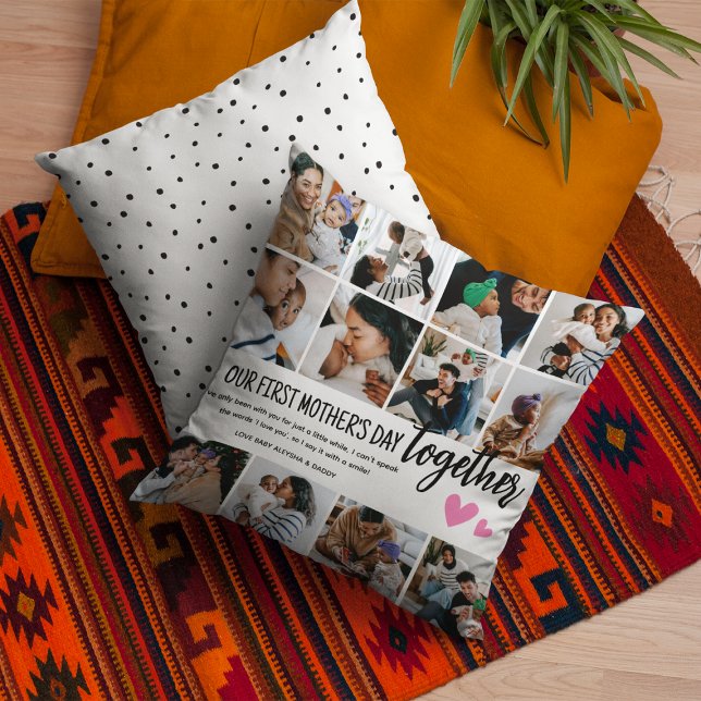Vårt första Mors dag tillsammans! Fotokollage Kudde (Skapare uppladdad)