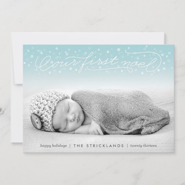 Vårt första Noel Aqua Helgdag-fotokort Julkort (Framsida)