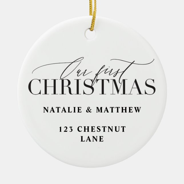 Vårt första nya hem julgransprydnad keramik (Framsidan)