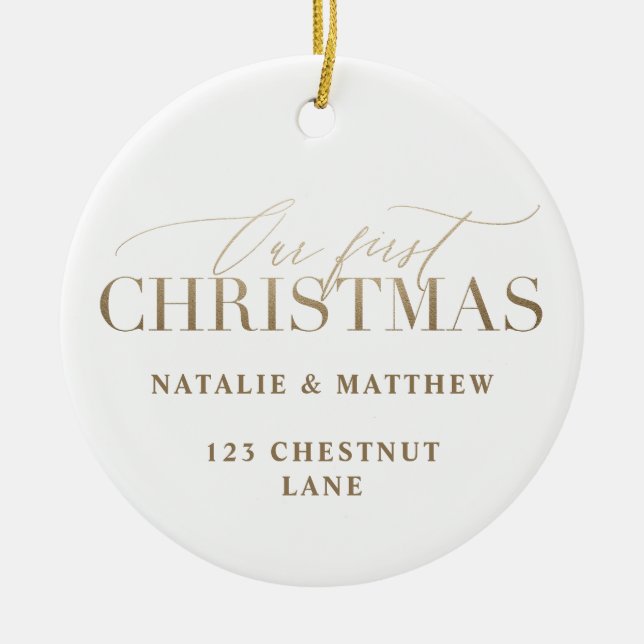 Vårt första nya hem julgransprydnad keramik (Framsidan)