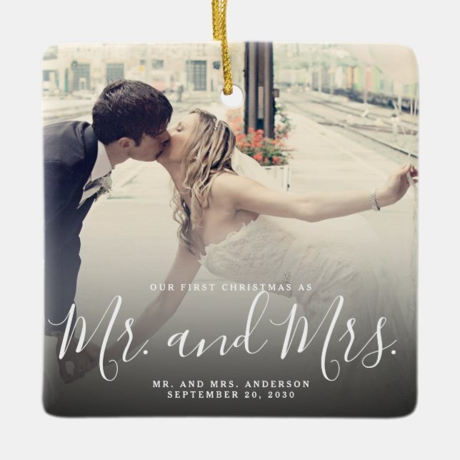 Vårt första skript med marin fotopatron i jultomte julgransprydnad keramik (Framsida)