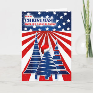 Vårt hus till jul i Stars och stripes Helgkort