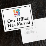 Vårt kontor har Flyttat Anpassningsbar Business Lo Vykort<br><div class="desc">Vi har ett nytt adress vykort för flytta för ett modernt företag eller ett modernt företag för chic som tittar att uppdatera sina kunder på en ny plats. Vårt kontor har flyttat. Enkel företagsändring av adress-kort med din anpassningsbar logotyp för företag. Anpassa bytet av adress på baksidan.</div>