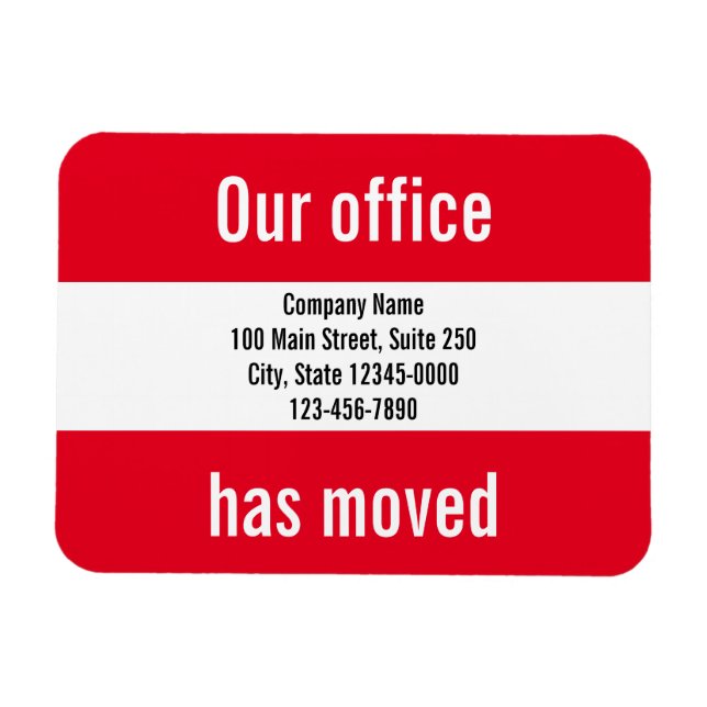 Vårt kontor har Flyttat Red White Flytta Notice Magnet (Horisontell)