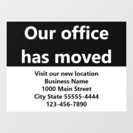 Vårt kontor har Flyttat Svart Flytta-meddelande