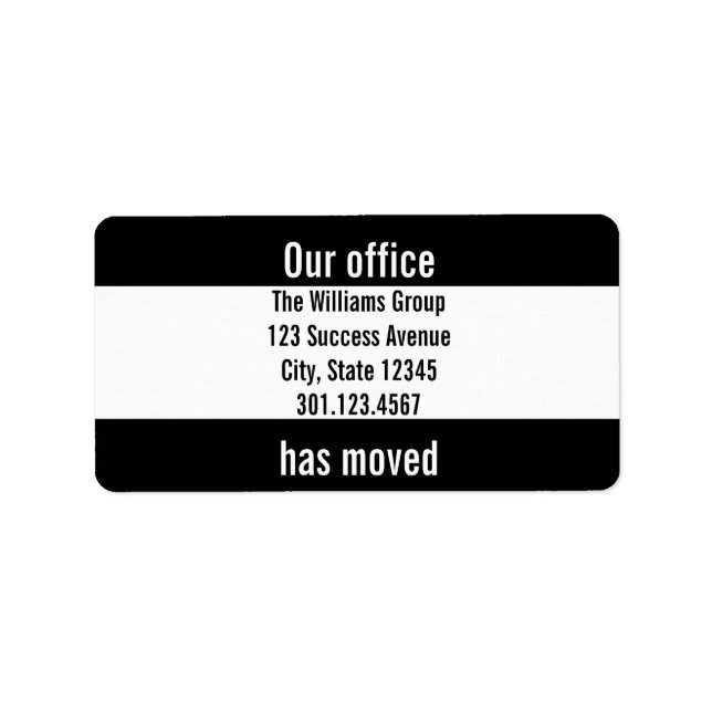 Vårt kontor har flyttat svartvitt adressetikett (Framsidan)